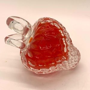 Adorable vintage LEVAY clear and red glass STRAWBERRY paperweight!